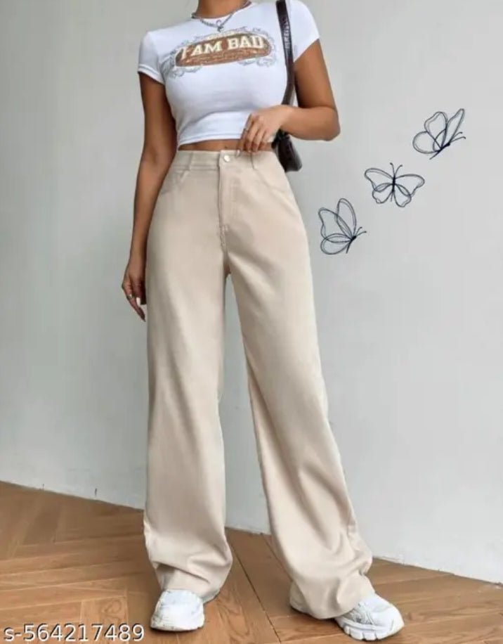 Denim cream wide leg jeans