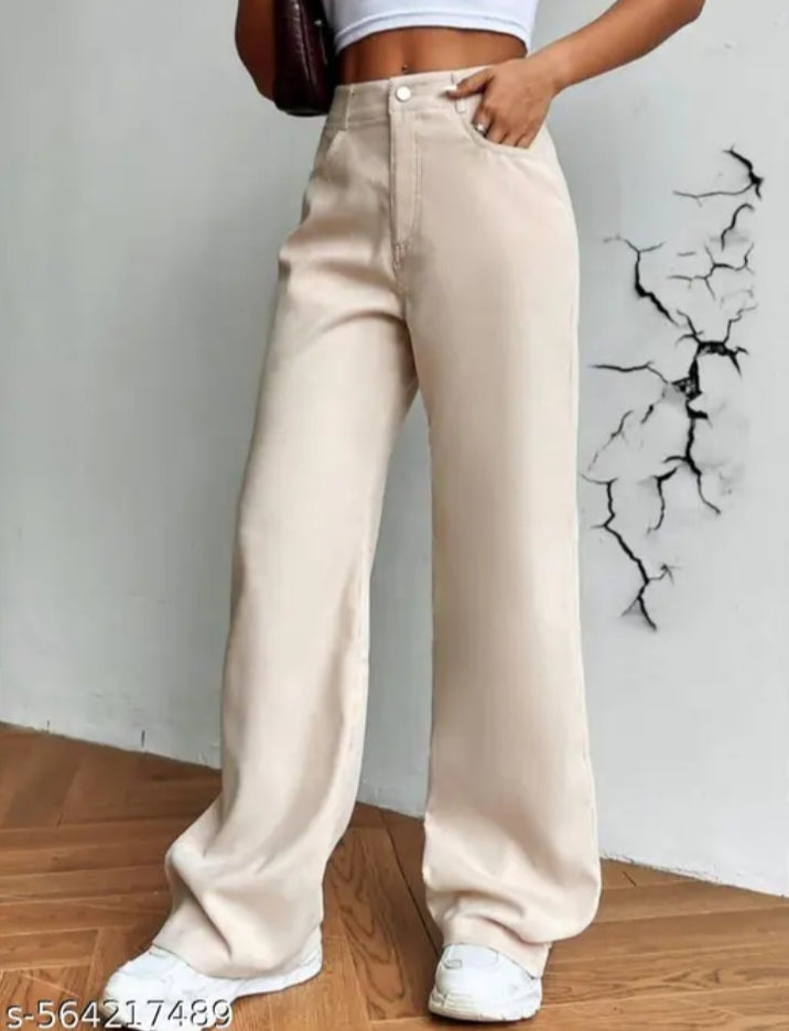 Denim cream wide leg jeans