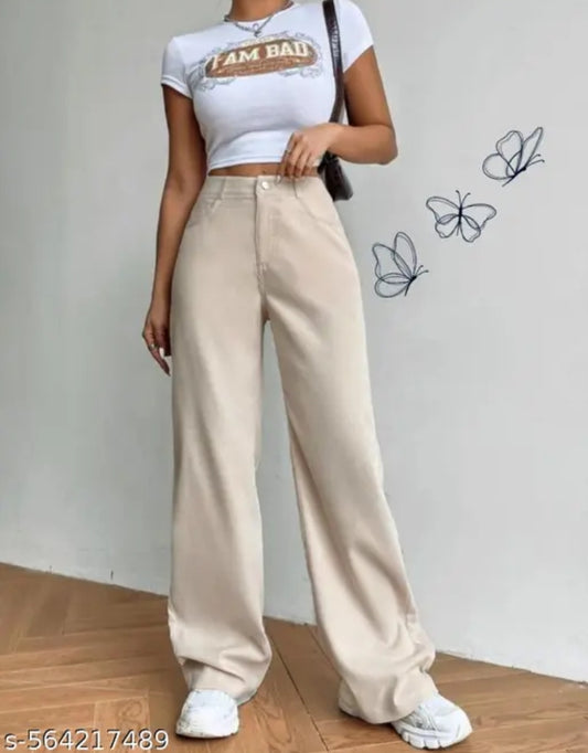 Denim cream wide leg jeans